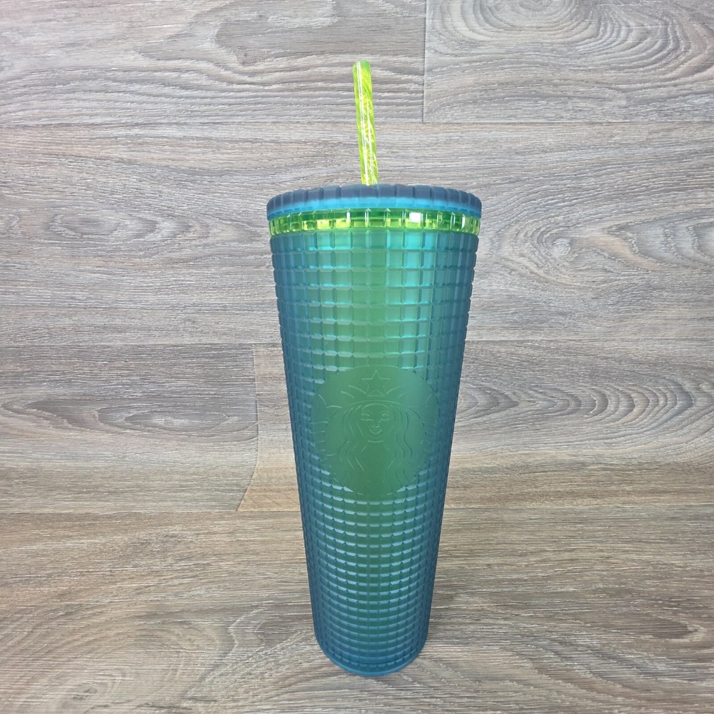 Starbucks Mountain Dew Green Venti Jelly Grid Tumbler W/Straw 24 oz 2022